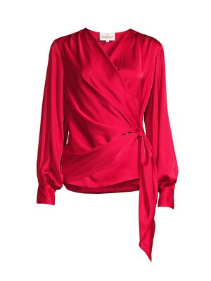 Women's Ines Draped Satin Blouse - Deep Red - Size XS - Deep Red - Size XS