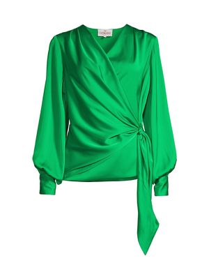 Women's Ines Draped Satin Blouse - Emerald - Size Small