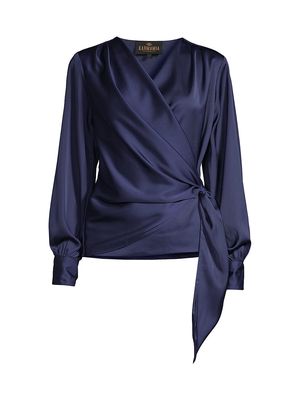 Women's Ines Draped Satin Blouse - Navy - Size Medium