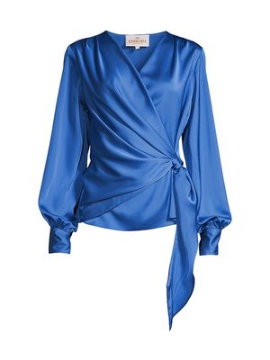 Women's Ines Draped Satin Blouse - True Blue - Size XL - True Blue - Size XL