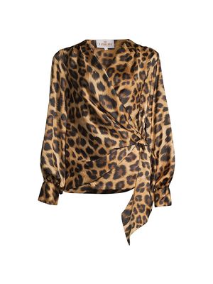 Women's Ines Leopard Draped Satin Blouse - Leopard - Size XS - Leopard - Size XS