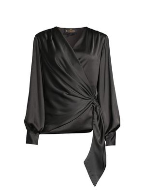 Women's Ines Satin Wrap Blouse - Black - Size XS - Black - Size XS