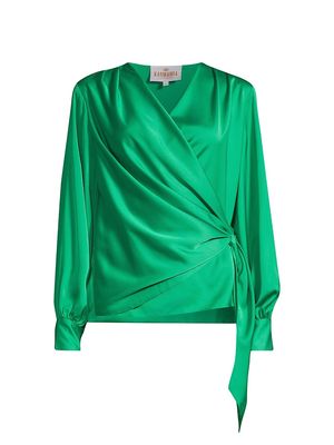 Women's Ines Satin Wrap Blouse - Emerald - Size Small