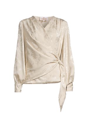Women's Ines Satin Wrap Blouse - Provence Jacquard - Size XL - Provence Jacquard - Size XL