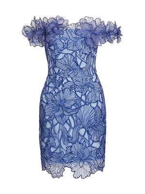 Women's Iris Floral Appliqué Cocktail Minidress - Navy - Size 0