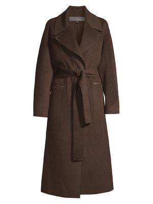 Women's Iris Wool-Blend Belted Coat - Chocolate - Size Small