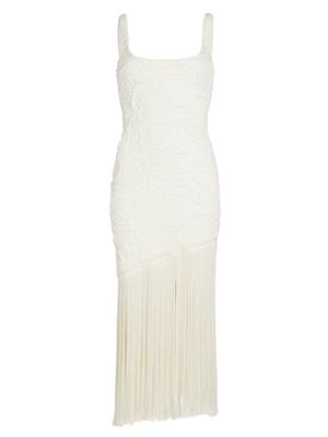 Women's Jacquard & Fringe Midi-Dress - White - Size 0