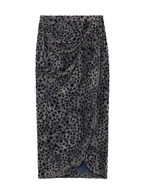 Women's Jamelia Paisley & Velvet Star Midi-Skirt - Noir - Size 34 - Noir - Size 34