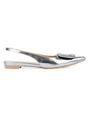 Women's Janetta Metallic Leather Slingback Slides - Anthracite - Size 11 Sandals