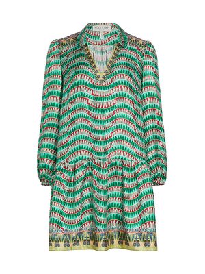 Women's Jas Silk Geometric Shift Minidress - Amulet Border Plmt - Size 2