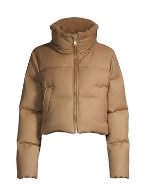 Women's Jayne Cropped Down Puffer Jacket - Camel - Size Small