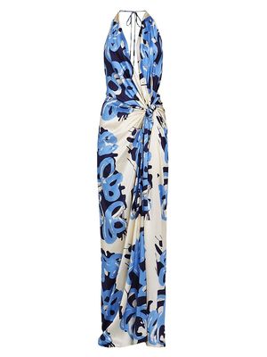 Women's Jazmin Abstract Silk-Blend Sleeveless Maxi Dress - White Celeste Bloom - Size XL