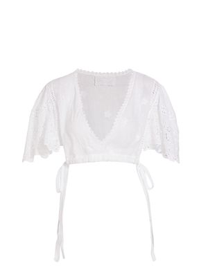 Women's Jennifer Eyelet-Sleeve Linen Crop Top - White - Size XS - White - Size XS