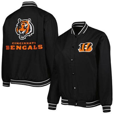 Women's JH Design Black Cincinnati Bengals Plus Size Poly Twill Full-Snap Jacket
