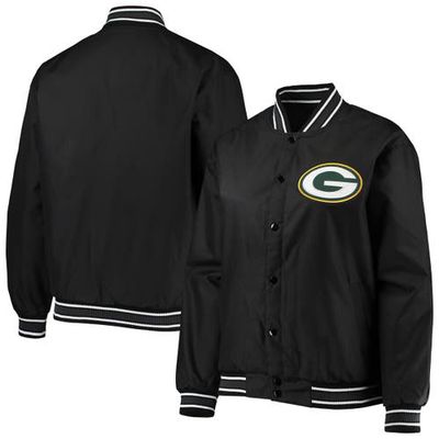 Women's JH Design Black Green Bay Packers Plus Size Poly Twill Full-Snap Jacket