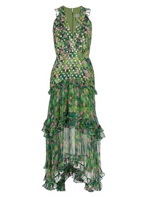 Women's Jolie Frilly Floral Midi-Dress - Palmetto Fern - Size 6