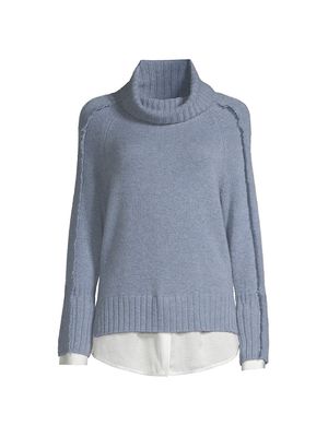 Women's Jolie Fringe Wool & Cashmere Blend Sweater - Celeste Blue - Size Large - Celeste Blue - Size Large