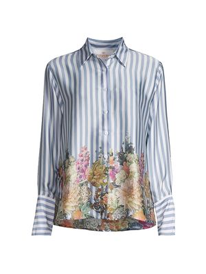 Women's Joseph Floral Satin Shirt - Floral Stripe - Size XS