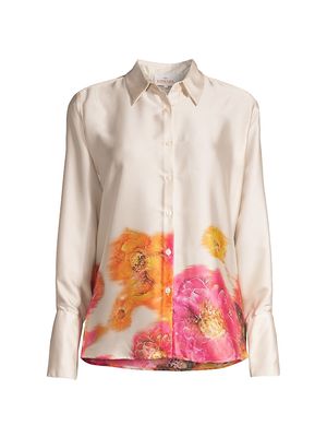 Women's Joseph Floral Satin Shirt - Marigold - Size XS