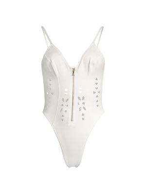 Women's Julia Embroidered One-Piece Swimsuit - White - Size Small - White - Size Small