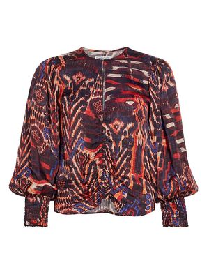 Women's Junin Auka Printed Satin Top - Brick Melange - Size Medium