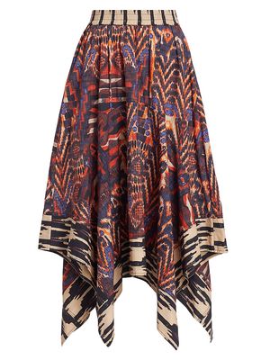 Women's Junin Elda Printed Asymmetric Midi-Skirt - Brick Melange - Size Large