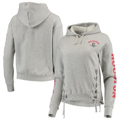 Women's Junk Food Heathered Gray Houston Rockets Laces Pullover Hoodie in Heather Gray