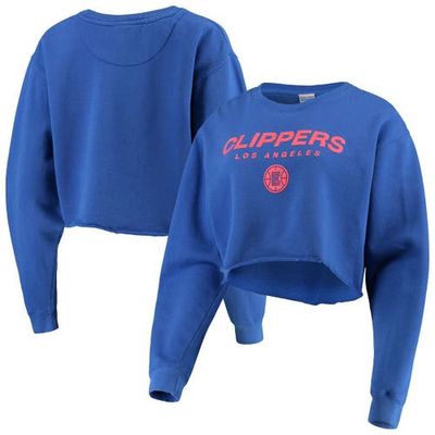 Women's Junk Food Royal LA Clippers Cut Off Moderate Crop Fleece Crew Sweatshirt