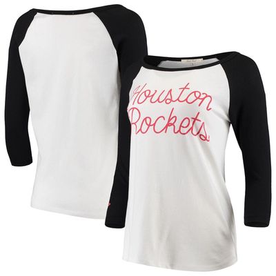 Women's Junk Food White Houston Rockets Stitch Script Three-Quarter Sleeve Raglan T-Shirt