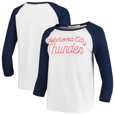 Women's Junk Food White Oklahoma City Thunder Stitch Script Three-Quarter Sleeve Raglan T-Shirt