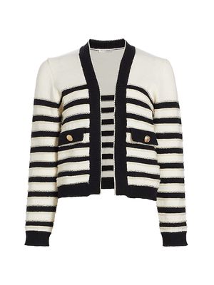 Women's Kammi Stripe Jacquard Open-Front Cardigan - Ivory And Black - Size Medium