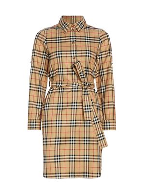 Women's Kari Belted Check Cotton Shirtdress - Archive Beige Check - Size 2