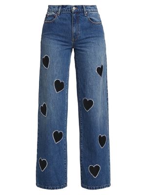 Women's Karrie Heart Cut-Out Mid-Rise Wide-Leg Jeans - True Blues Dark - Size 29