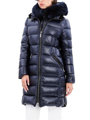 Women's Kat Long Shearling Down Puffer Coat - Abyss - Size Small - Abyss - Size Small