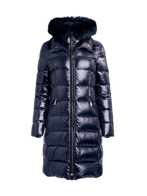 Women's Kat Shearling-Trimmed Puffer Coat - Abyss - Size XS