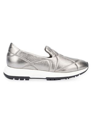 Women's Katya Stitched Metallic Leather Sneakers - Silver - Size 10