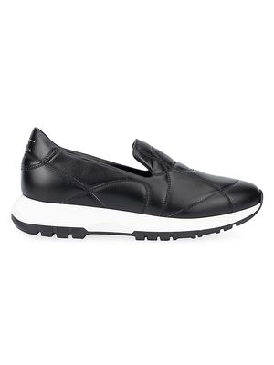 Women's Katya Stitched Smooth Leather Sneakers - Black - Size 8