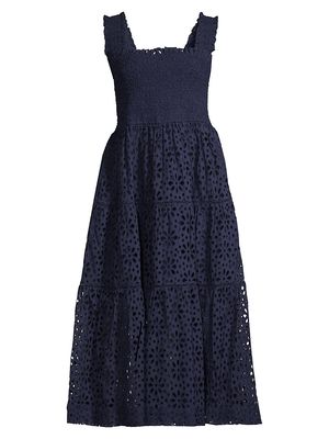 Women's Kelly Cotton Eyelet Midi-Dress - Navy - Size XS