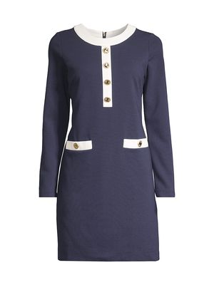 Women's Kennedy Long-Sleeve Shift Minidress - True Navy - Size Small