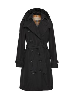 Women's Kensington Belted Double-Breasted Logo Coat - Black - Size 0