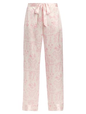 Women's Kiki Printed Silk Lounge Pants - Ivory Toile - Size XS