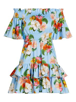 Women's Kini Cotton Minidress - Oceana Floral Blue - Size 8