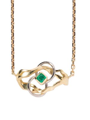Women's Kintsugi Infinity Two-Tone 18K Gold & Emerald Pendant Necklace - Emerald - Emerald