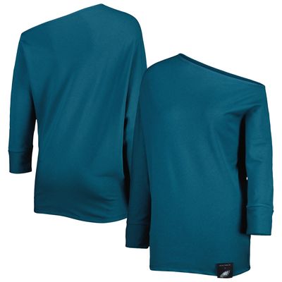 Women's KIYA TOMLIN Midnight Green Philadelphia Eagles Twisted Tri-Blend Asymmetrical 3/4-Dolman Sleeve Sweatshirt