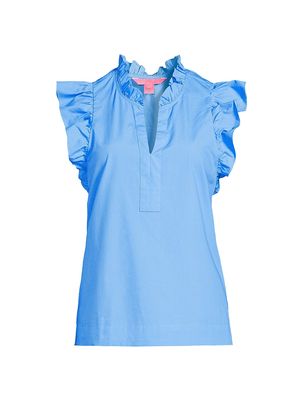 Women's Klaudie Poplin Sleeveless Ruffled Top - Lunar Blue - Size XXS