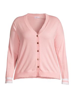 Women's Knit Striped-Cuff Cardigan - Pink - Size 14 - Pink - Size 14