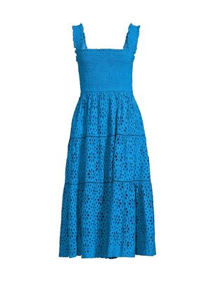 Women's Kristen Cotton Eyelet Midi-Dress - Grotto - Size XS