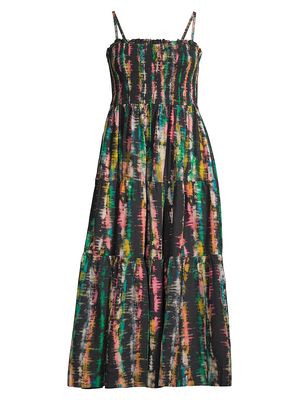 Women's Kristen Smocked Cotton-Blend Midi-Dress - Bimini Sky - Size XS