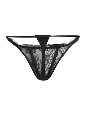 Women's Lace & Leather Thong - Black - Size Small