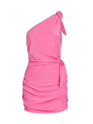 Women's Lady Knotted One-Shoulder Minidress - Pink - Size Small